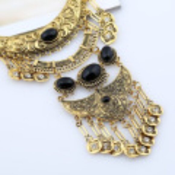 #031 Vintage Long Tassel Gemstone Leaf Necklace Sweater Chain - Picture 2 of 3